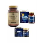 Nutraxin Zinc Sulphate 15 Mg 100 Tablet+ Solgar Vitamin D3 1000Iu 100 Kapsül+Nutraxin B Vitamin Complex 60 Tablet