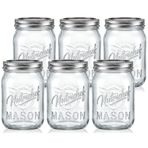NutriChef 6'lı Paket 16 oz Kapaklı Mason Kavanozlar - Paslanmaz Çelik Kapaklı Kalın Cam Konserve Kavanozları - Kendin Yap Baharatları, Yemek Hazırlığı, Gecelik Yulaf, Jöle, Reçel, Bal, Mumlar, El