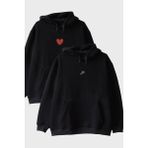 Nuugg Anahtar ve Kalpli Kilit Desenli Çift Tişörtleri - Siyah - 2XL