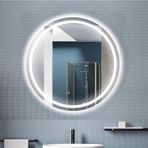Nuun Dekor 70cm Beyaz Ledli Kumlamalı Yuvarlak Banyo Lavabo Ofis Makyaj Kuaför Aynası - Trafolu