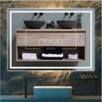 Nuun Dekor 80x60cm Beyaz Ledli Dekoratif Banyo Aynası Kumlamalı Duvar Aynası Trafolu