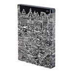 nuuna Tasarım not defteri Graphic L -"Frankfurt" - Smooth Bonded Leather, Softcover, renkli kesim, noktalı ızgara, 256 sayfa birinci sınıf kağıt, DIN A5, siyah