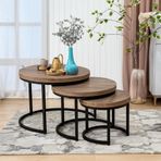 Nuveart, 3'lü Ahşap Zigon Sehpa, Metal Sehpa, Mango - Modern ve Şık Tasarımlı Zigon Sehpa