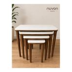 Nuvon Home Luna 4’Lü Lüx Krem Ceviz Zigon Sehpa