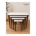 Nuvon Home Luna 4’Lü Lüx Krem Ceviz Zigon Sehpa