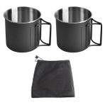NUZAMAS 2'li Set Katlanır Bardak 330 ml 304 Paslanmaz Çelik Kahve Çay Su Bardağı Taşınabilir Açık Hava Kamp Kupası Açık Doğa Yürüyüşü Pişirme Kamp Pot Açık Ateş (Siyah)