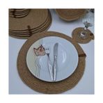 NV Sisters Jüt 6 Kişilik 14 Parça Hasır Rengi Amerikan Servis, Hasır Supla Takımı - 35 x 35 cm