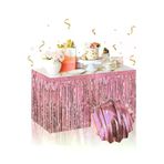 NW NessiWorld casaxmlE226-RG Kendinden Yapışkanlı Rose Gold Metalize Püsküllü Masa Eteği – 75 X 275 Cm Parti Süslemesi