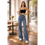 NWC Edna 90's Kadın Mavi Orta Kar Süper Yüksek Bel Salaş Likralı Salaş Paça Denim Kot Pantolon