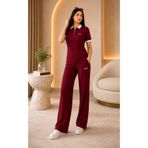 NWC Valeria Bordo İkili Takım Palazzo Compact Fabric Modal Kumas Pantolon Takım (Yumusak Kumaş ve Tüylenme yapmaz)