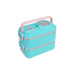 NY Home 1200ML Lunchbox 2 Katlı 4 Bölmeli Mini Kaseli Çelik Sefer Tası Yemek Kutusu (Turkuaz-Pembe) - Kestane Akaju - Option-1