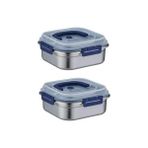 NY Home 2 Adet Çelik 1250 ml Kilitli Yemek Meyve Et Buzdolabı Beslenme Saklama Kabı MT106