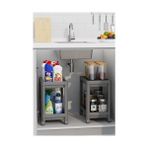 NY Home 2 Katlı Tekerlekli Düzenleyici Raf Mutfak Tezgah & Evye Altı Dolap Içi Organizer, Banyo Deterjanlık ve Şampuanlık, Çok Amaçlı Taşınabilir Sebzelik, Modern Dekoratif Mutfak Raf Ünitesi (Gri)