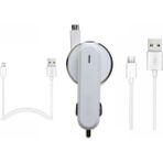 NY Home 3.1A 15WATT Araç Şarj Aleti Micro USB Kırılmaz Kablo + Lightning ile Uyumlu Kablo Hediyeli + Type-C Kablo Hediyeli (Tüm Telefon Girişlerine Uyumludur) - 00-Siyah - Beyaz