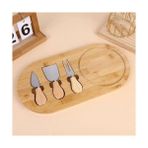 NY Home Bambu Peynir Sunum Tabağı, 3 Parça Peynir Bıçağı ve Çatalı Seti, Toplam 4 Parça, Doğal ve Şık Peynir Tabağı, Kaliteli Sunum Seti 34X20 cm Ebatlarında - Kestane Akaju - Option-1