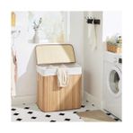 NY Home Çamaşır Sepeti, Çamaşır Toplayıcı, Bambudan Yapılmış, Kulplu Çamaşır Sandığı, 3 Bölme, Klipsli Kapak, 150 L, Katlanabilir, Çamaşır Odası, Yatak Odası, Banyo, Doğal Renk LCB091N01 - 1 kg