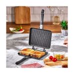 NY Home Çift Taraflı Ocak Üstü Döküm Tost Makinesi, Granit Efektli Yanmaz Yapışmaz Sandviç ve Tost Tavası - Hamburger, Omlet ve Aperatifler Için Ideal | Ergonomik Saplı Kolay Temizlenebilir Grill Tava - Ahşap