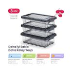 NY Home Life 3’lü Kompakt Saklama Seti (3 x 0.80 L) – Kilitli Kapaklı, Şeffaf Kahvaltılık ve Atıştırmalık Kutusu - 0 Siyah - Option-1