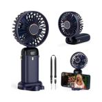 NY Home Mini El Fanı 5 Kademeli Dijital LED Göstergeli Boyun Askılı Mini Klima Vantilatör Lacivert - 001-Siyah