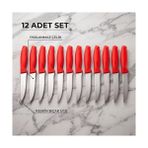 NY Home Paslanmaz Çelik Meyve Bıçağı Seti, Kırmızı Saplı, 12 Parça, Mutfak Bıçakları - 0,5 x 7 cm