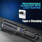 NY Home Şarjlı LED El Feneri 3 Mod Zoom Dijital Göstergeli Type-C Hızlı Şarj - 0,5