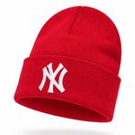 NY Logolu Unisex Kışlık Bere Pamuk Akrilik Karışım Yumuşak Dokulu, Tek Beden KIRMIZI