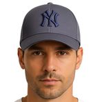 NY Nakış Logolu Spor Beyzbol Şapkası Erkek Unisex Ayarlanabilir Metal Tokalı Kep GRİ