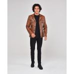 Nyc Deri Karartmalı Taba Ceket Erkek - Kahve Rengi - Taba - 2XL