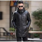 Nyc Giyim Deri Uzun Mont Kapüşonlu Hakim Yaka - 4XL - 01-Siyah