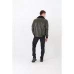 Nyc Giyim Pilot Mont Deri Blazer Erkek - 4XL - Yeşil