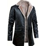 Nyc Giyim Tekstil Cepleri Kapaklı Hakiki Koyun Derisi Uzun Kaban Içi ve Yakası Kürklü - 2XL - Siyah