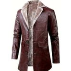 Nyc Giyim Tekstil Cepleri Kapaklı Hakiki Koyun Derisi Uzun Kaban Içi ve Yakası Kürklü - 4XL - Antr - Bordo - Siyah