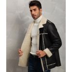 Nyc Giyim Tekstil Dış Dikiş Yerleri ve Içi Kürklü Hakiki Deri Uzun Kaban Kışlık Erkek - 4XL - 001-Siyah