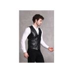 Nyc Giyim Tekstil Nyc Giyim Hakiki Deri Yelek Erkek Siyah V Yaka Düğmeli Standart Kol Modern Stil - XS