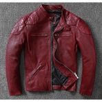 Nyc Vintage Erkek Motosiklet Deri Mont Şarap Kırmızı Renk Slimfit Özellikli Model - 3XL - Şarap Kırmızısı