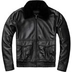 Nyc Yakası Kürk Pilot Mont Hakiki Deri - 4XL - 01-Siyah