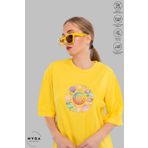 Nyda Collections Kadın Bisiklet Yaka Deniz Tema Baskılı Pamuk Oversize Kısa Kollu Tişört