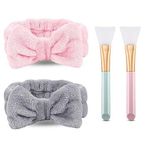 NYKKOLA 2 Paket Spa Saç Bandı, Fiyonk Mercan Polar Elastik Saç Bandı 2 Silikon Yüz Maskesi Fırçası, Kadınlar Kızlar Yüz Yıkama Güzellik Cilt Bakımı ve Spor için. (Gri, Pembe)