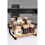 NYL HOME 10 Parça Metal Standlı Etiketli Baharatlık Seti Bambu Vakum Kapaklı Tezgah Üstü Baharat Takımı 300ml
