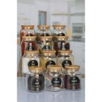 NYL HOME 12'li Bambu Kapaklı Baharatlık Seti - Etiketli Kaşıklı 300 ml Çerez Erzak Saklama Kabı Cam Kavanoz