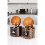 Nyl Home 2'li Ahşap Top Kapaklı Türk Kahvesi ve Filtre Kahve Kavanozu Saklama Kabı Cam 600 ml