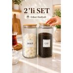 Nyl Home 2'li Ahşap Vakumlu Kapaklı Çay Şeker Kavanozu Cam 1400 ml