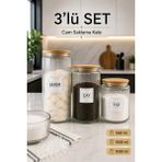 Nyl Home 3'lü Ahşap Vakumlu Kapaklı Çay Şeker Kahve Tuz Kavanozu Cam 3 Boy