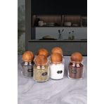NYL HOME 6'lı Etiketli Baharatlık Seti Ahşap Top Kapaklı Cam Baharatlık Mutfak Düzenleyici Saklama Kabı 300ml