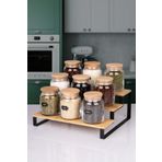 NYL HOME 9'lu Standlı Bambu Kapaklı Baharatlık Seti Mutfak Düzenleyici Hava Almaz Baharat Saklama Kabı 300ml