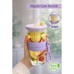 Nyl Home Pipetli Borosilikat Cam Pipetli Bardak - Taşıma Kulplu Süzgeçli Tasarım Meşrubat Detoks Bardağı Lila - Şeffaf