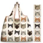 NymphFable 6 adet alışveriş çantası, tekrar kullanılabilir, kedi, hayvan, alışveriş çantası, büyük, katlanabilir, su geçirmez, alışveriş torbası