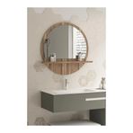 nysamo Tarz Design 45 Cm Yuvarlak Ceviz Raflı Koridor Konsol Duvar Salon Banyo Ofis Yatakoda Aynası