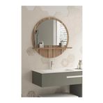 nysamo Tarz Design 58 Cm Yuvarlak Ceviz Raflı Koridor Konsol Duvar Salon Banyo Ofis Yatakoda Aynası