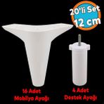 Nzb 20'li Set Mobilya Koltuk Kanepe Tv Ünitesi Yükseltme Destek Ayağı 12 cm Beyaz Ayakları 20'li Set